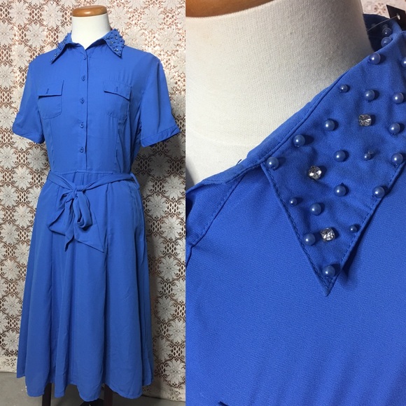 Blue modest studded collar dress - Picture 1 of 4